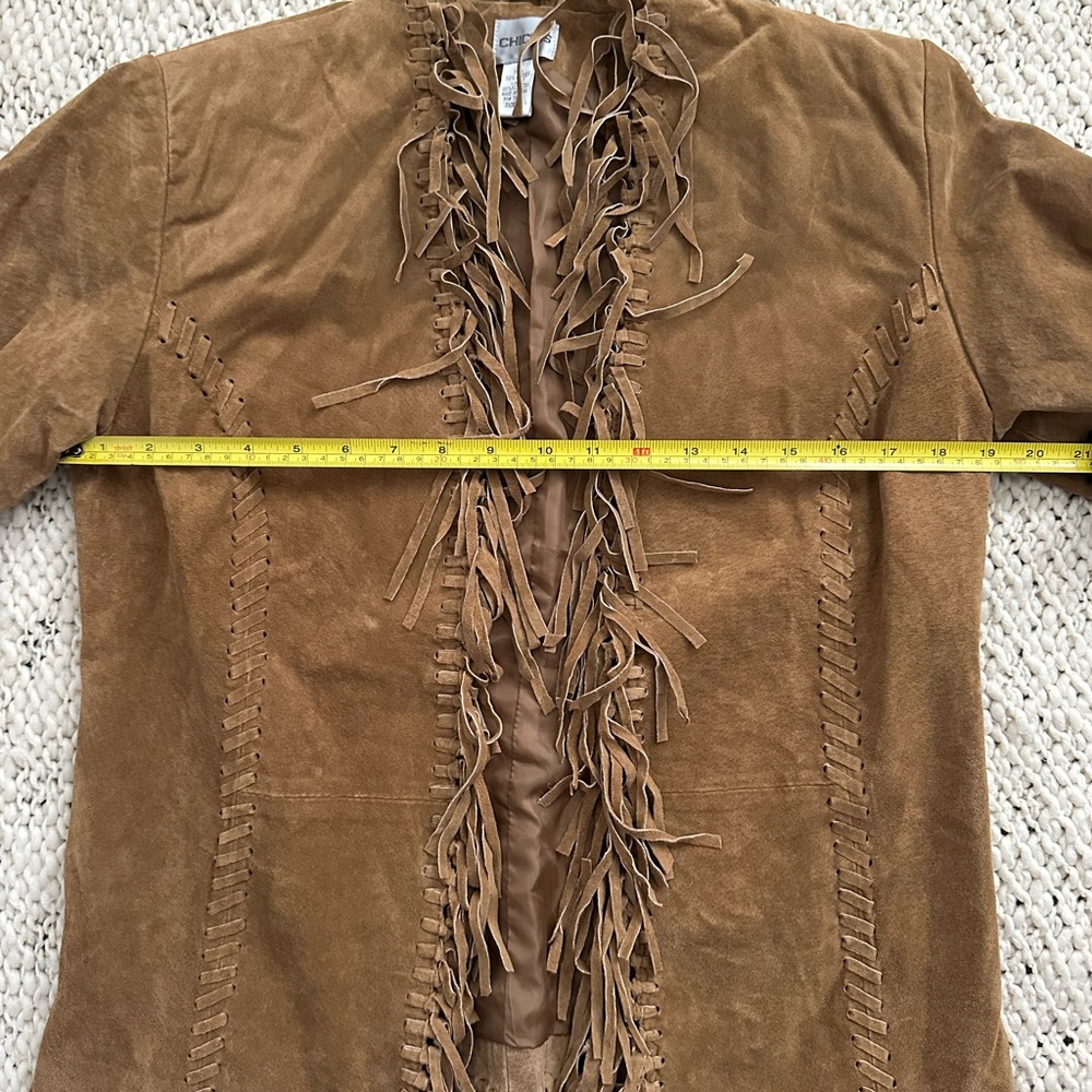 Chico’s 100% Leather Fringe Jacket Womens Size 0 Western/Boho Open Front - Picture 7 of 8